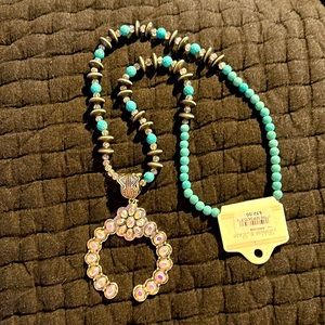 Western Large Turquoise Silver Navajo Disc Bead Squash Blossom Necklace